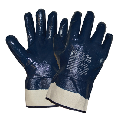 Перчатки хлопковые с полным нитриловым покрытием, манжет крага