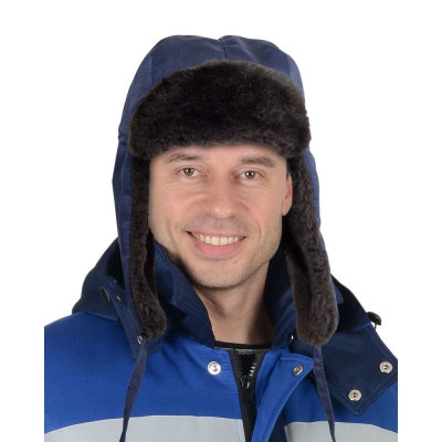 Шапка-ушанка СИРИУС-ЛЮКС синяя (тк. смесовая)