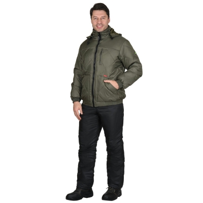 Куртка СИРИУС-ПРАГА-ЛЮКС короткая с капюшоном, оливковая