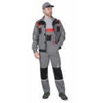 Костюм СИРИУС-СТАН куртка, п/к ср.серый с черной и красной отделкой