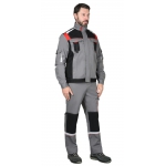 Костюм СИРИУС-СТАН куртка, п/к ср.серый с черной и красной отделкой