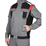 Костюм СИРИУС-СТАН куртка, п/к ср.серый с черной и красной отделкой