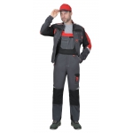 Костюм мужской летний СИРИУС-ФАВОРИТ-МЕГА куртка и полукомбинезон, серый с черным и красным, СОП