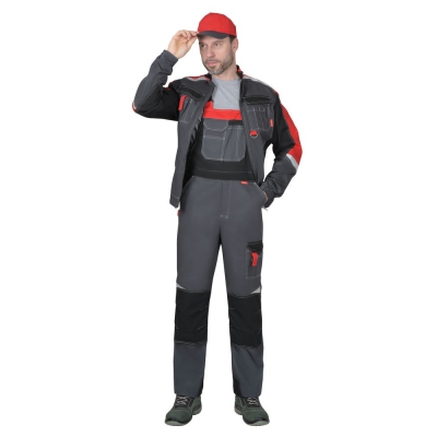 Костюм мужской летний СИРИУС-ФАВОРИТ-МЕГА куртка и полукомбинезон, серый с черным и красным, СОП