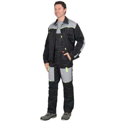 Костюм СИРИУС-ФАВОРИТ куртка, п/к черный со св.серым