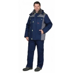 Куртка СИРИУС-ФАВОРИТ удлиненная, мех. воротник, т-синяя со ср.серым и лимонным кантом