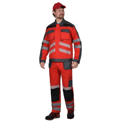 Костюм СИРИУС-АТОМ куртка, брюки красный с серым
