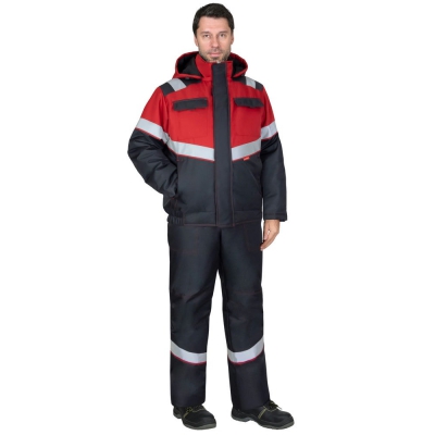 Костюм СИРИУС-НАВИГАТОР-1М зимний, куртка кор., п/к, тёмно-серый с красным и СОП