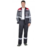 Костюм СИРИУС-ПАРИТЕТ куртка удлиненная, брюки, темно-серый со средне-серым, красным и СОП