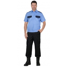 Рубашка Охранника на резинке, короткий рукав, голубая с темно-синим