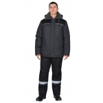 Куртка СИРИУС-МАСТЕР-М зимняя, муж. с мех. воротником и капюшоном, тёмно-серая с черым и СВ кантом