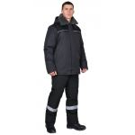 Куртка СИРИУС-МАСТЕР-М зимняя, муж. с мех. воротником и капюшоном, тёмно-серая с черым и СВ кантом