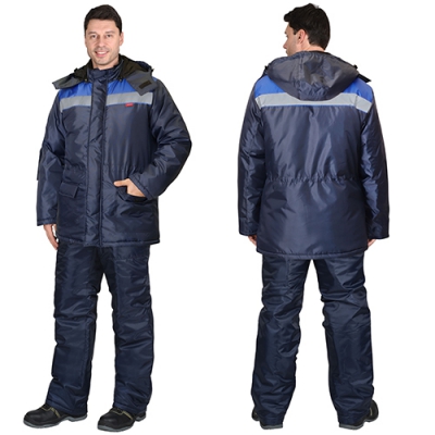 Куртка Бригадир зимняя удлиненная, цвет синий с васильковым