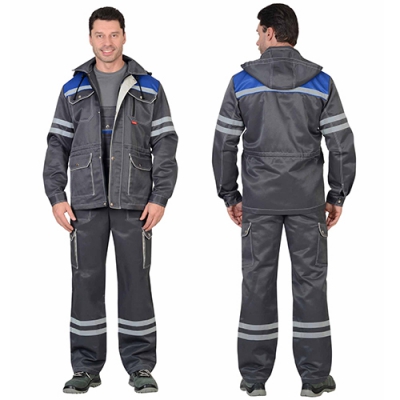 Костюм Лидер серый с синим, куртка, полукомбинезон