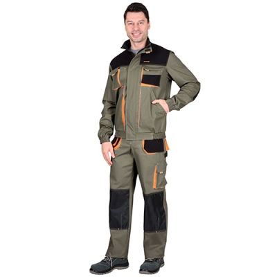 Костюм Манхеттен оливковый, укороченная куртка, брюки МВО