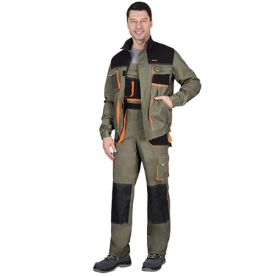 Костюм Манхеттен оливковый, укороченная куртка, полукомбинезон МВО