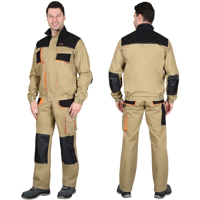 Костюм Манхеттен песочный, укороченная куртка, полукомбинезон МВО