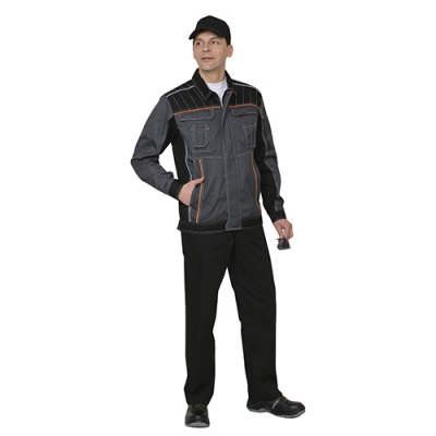 Костюм Престиж серый с черным, куртка, полукомбинезон