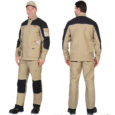 Костюм Вест-Ворк песочный с черным, куртка удлиненная, брюки