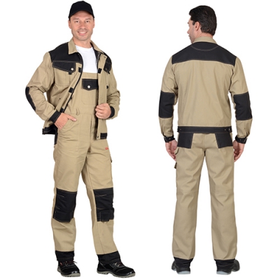 Костюм Вест-Ворк песочный с черным, куртка укороченная, полукомбинезон